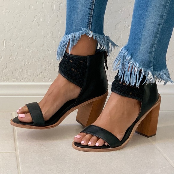 Anthropologie Shoes Distressed Leather Wooden Block Heel Sandal